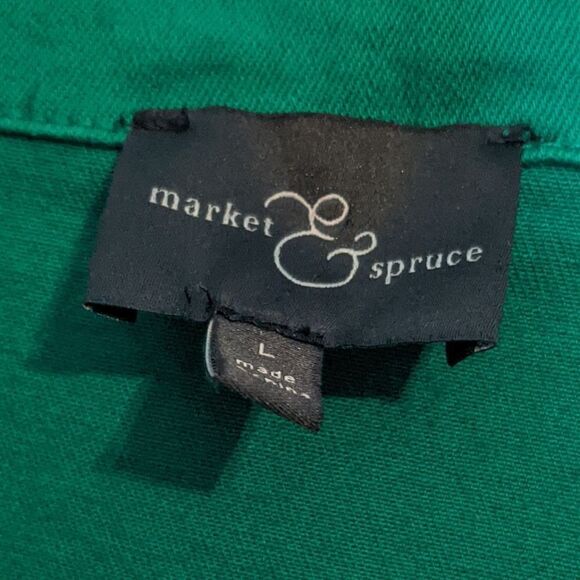 Market & Spruce Green Cotton Blend Denim Zipper Button Front Utility Jean Jacket - Picture 3 of 7